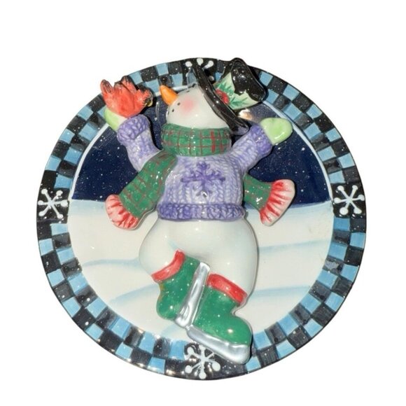 Ganz 5 Inch 3 Dimensional Skating Snowman Hanging Decor Plate Wall Tree Ceramic - Picture 1 of 4